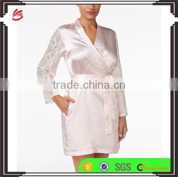 2017 fahsion style Women's Summer Sexy Silk Satin ladies long sleeve night shirts Pajamas nightgown wholesale