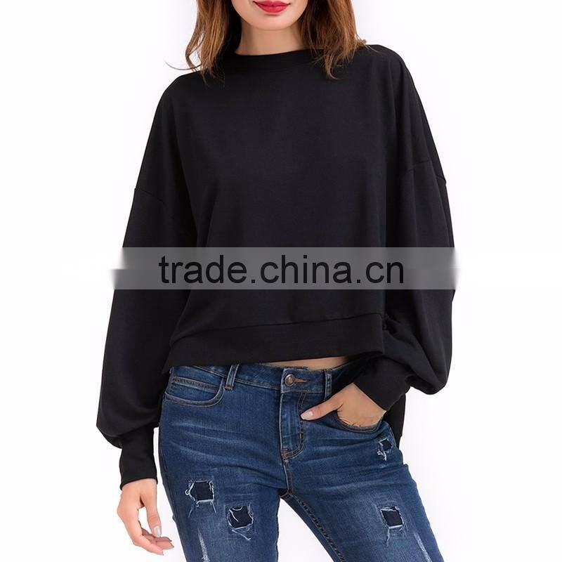 Women Black Contrast Bowknot Dip Back Split Side Sweatshirt