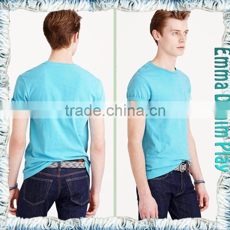 2017 Blue Single Chest Pocket O Neck T Shirts for Men