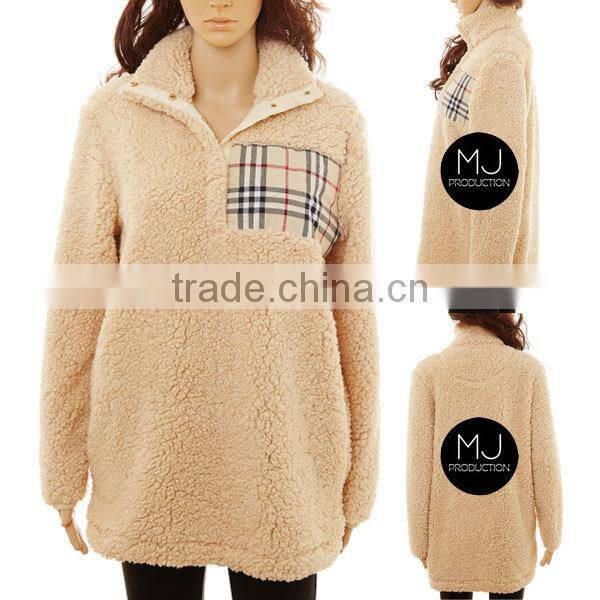 FACTORY wholesale plaid patch fleece sweatshirt