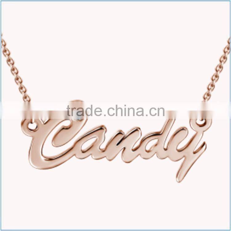 High Quality Stainless Steel Rose Gold Plated Diamond Inlay Name Necklace