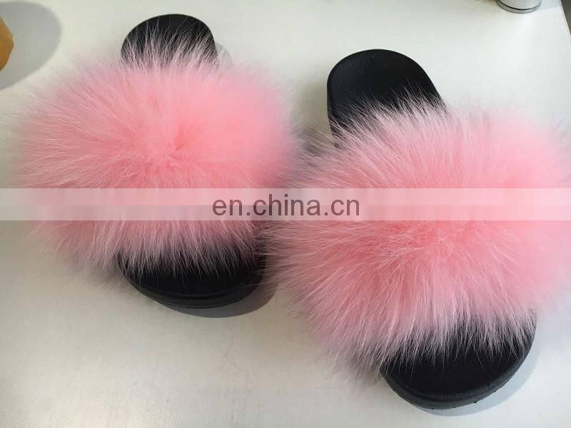 Soft Fur slide outdoor Casual Flat Slip On Fluffy Fur Slippers Sliders sandals Mink Fox Raccoon