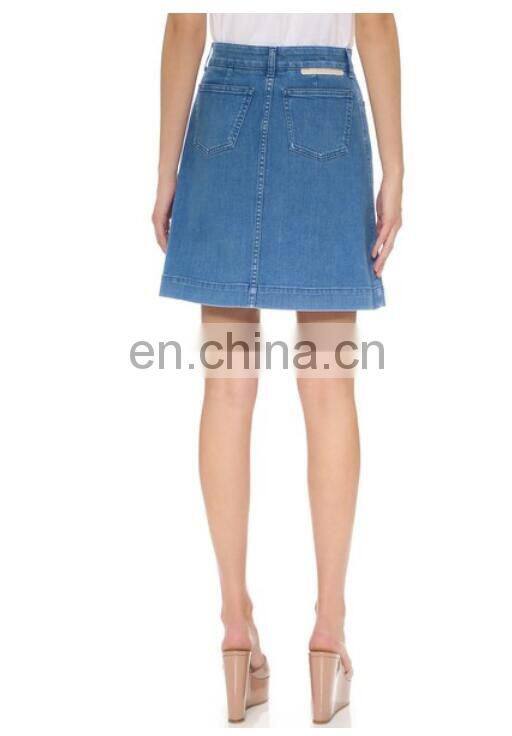 New Desigh Women Jean Skirt,Knee Length Women Denim Skirts,Blue Jean Skirt with Button Girl Denim Skirts