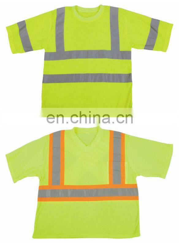 Net Long Sleeves Safety Yellow T-shirts With 5cm Reflective Strips