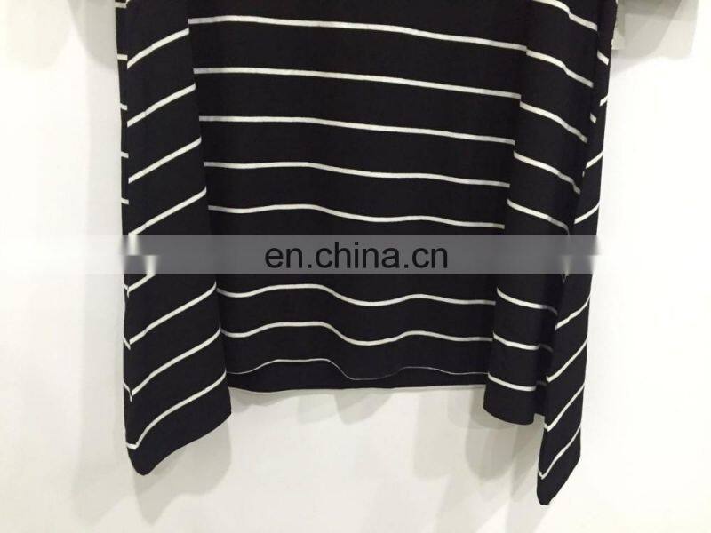 Bud silk joining together lady's T-shirt sleeve in black and white stripes