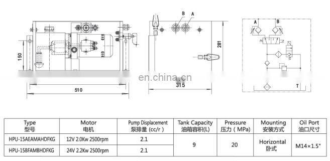 hydraulic power unit 12v dc 2000w for car lift with high pressure gear pump