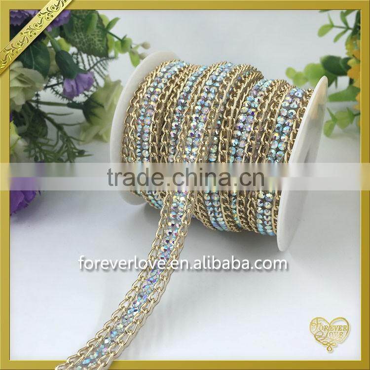 Hot fix 2 rows green resin stones trimming iron on glitter trim alloy rhinestone chain FHRS-014