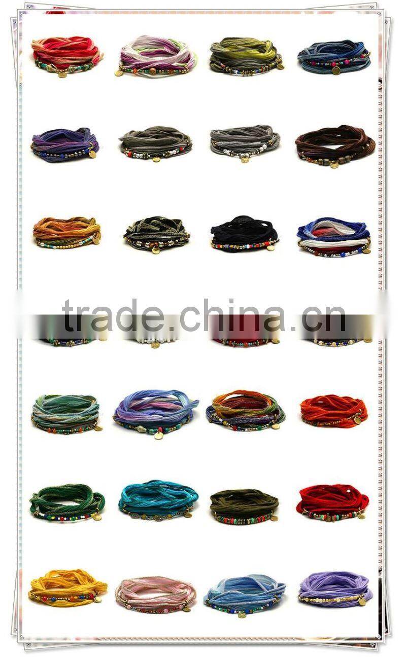 Alloy Pendant Silk Wrap Bracelet bohemian bracelets