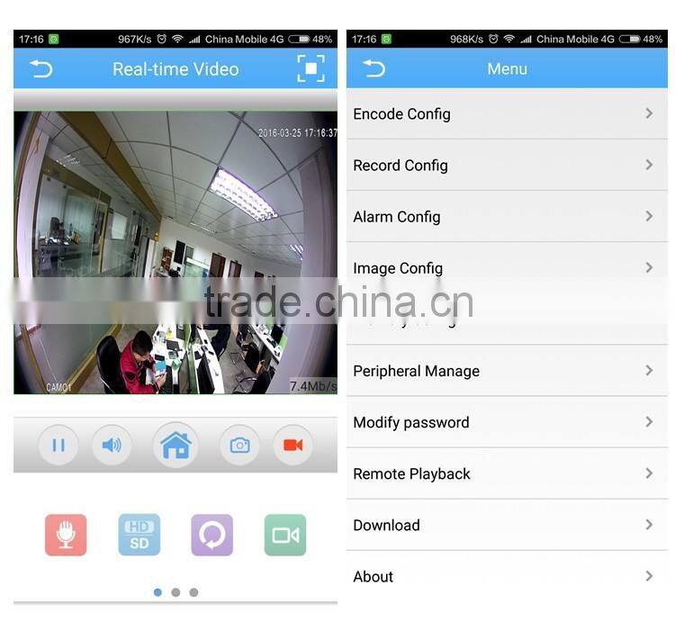 Cloud CMS/APP/Web Online Monitor Metal Casing 360 Degree Fisheye Lens IP Camera 1080P@25FPS Equipped with 1/2" Sony CCD Sensor