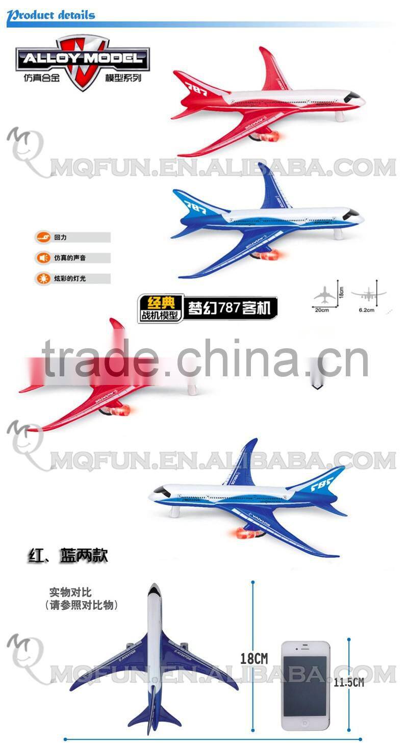 Mini Qute 1:200 kids Die Cast pull back alloy music 787 Air Bus vehicle model car electronic educational toy NO.MQ 787