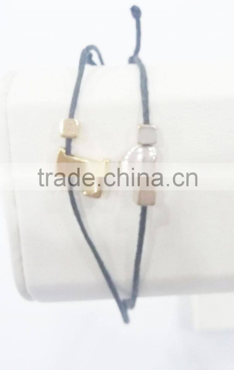 FASHION 2 TONE PLATE 2 ROWS LOVE HEART ADJUSTABLE BRACELET