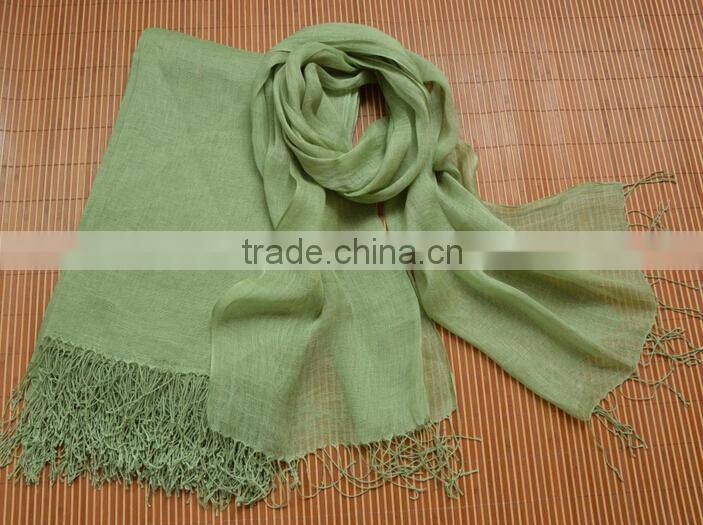 Wholesale Korean Japan Fashion Women Solid Color Plain Tassel France Linen Scarf Shawl