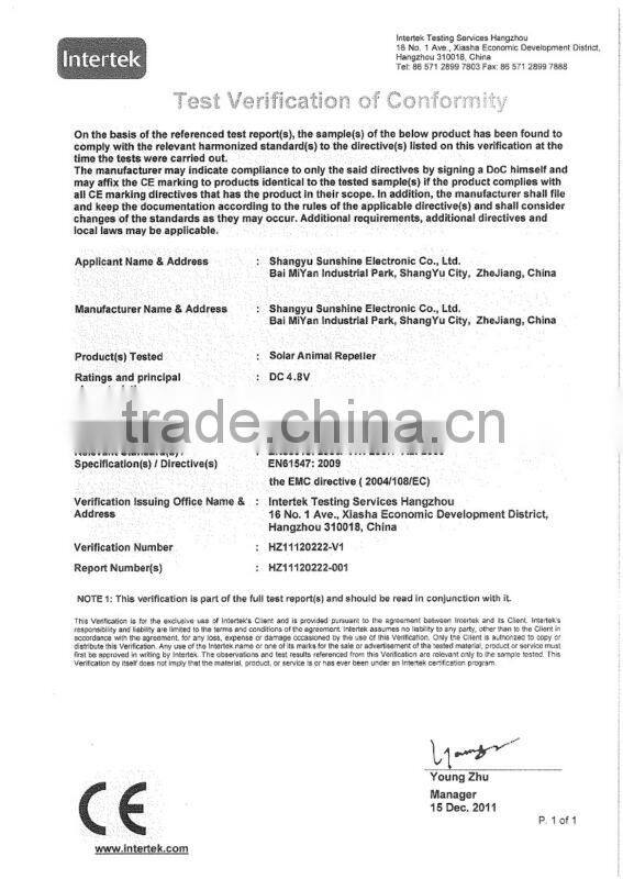 Solar Ultrasonic Powered Mole Repeller/Rat Repellent/Mice Repeller