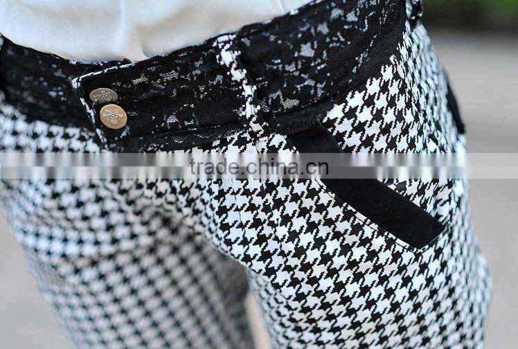 OEM Fashion Four Pockets Women's Check Pants Trousers