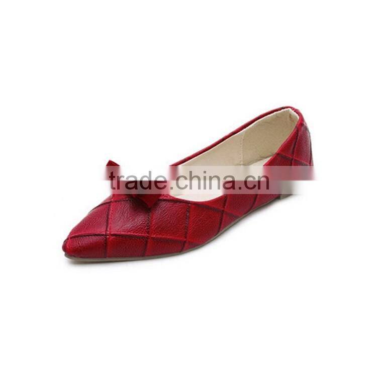 Fancy pointy toe cute flat shoes Cheap PU ballet flats New arrival comfortable navy flats