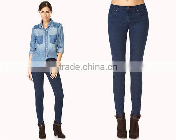 2014 new arrival fashion design wholesale skinny 3 colors pencil jeans for woman