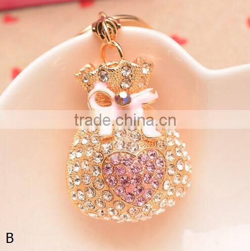 Fashion gift lucky purse Rhinestone gold plate keychain/