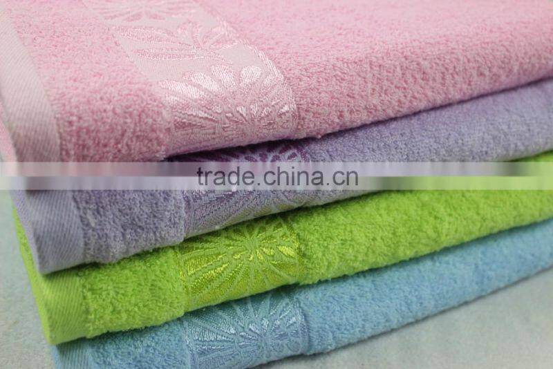 china wholesale market cotton solid color and jacquard border bath towels on sale