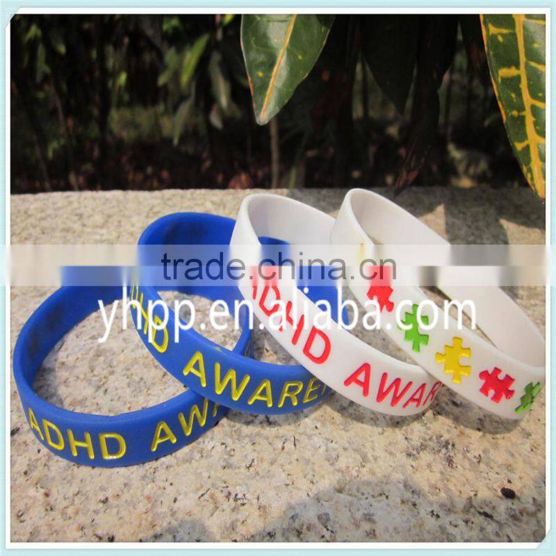 Custom ADHD Awareness Silicone Purple Blue&White Colours Wristband Bracelet