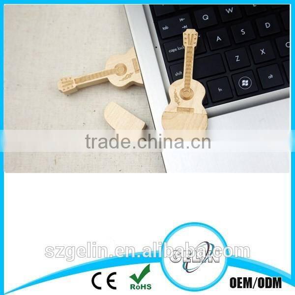 Guitar shape wooden and bamboo material usb many packaging avalibale