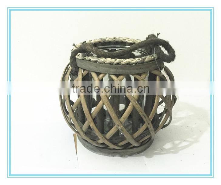 Hot sale Willow round bowl candle stand/hurricane with round glass