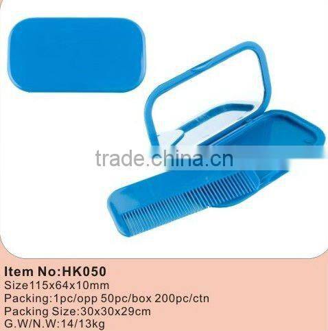 Popular round plastic foldable comb with mirror