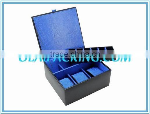 Black Fabulous Dark Blue Lining leather Cufflink Watch Box