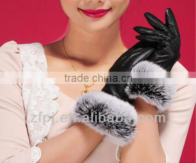 luxuriant style leather rabbit fur cuff glove