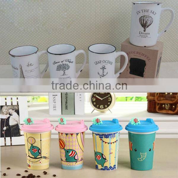 white cheap ceramic coffee cup with spoon