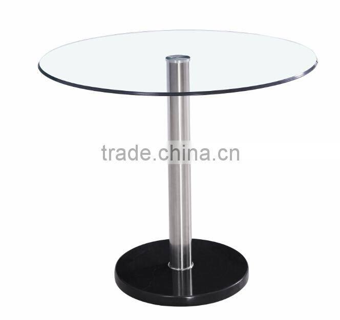Modern Round Clear Glass Dinning Table Set With 4 Leather Chairs