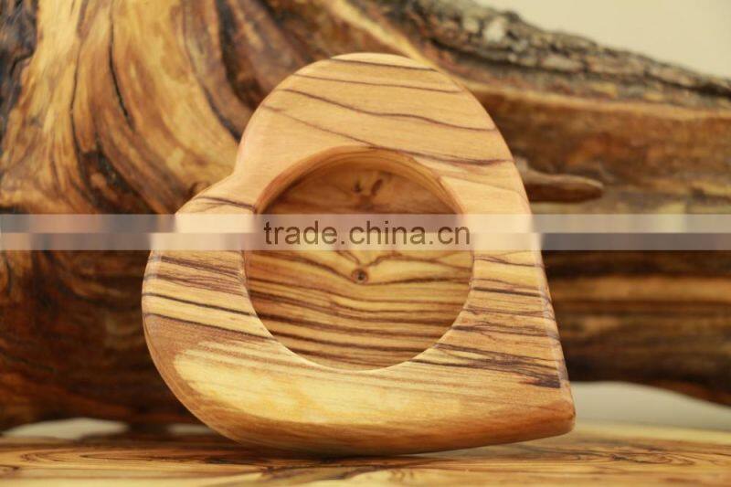 Olive Wood Carved Candle Heart St Valentine Day Home Decoration