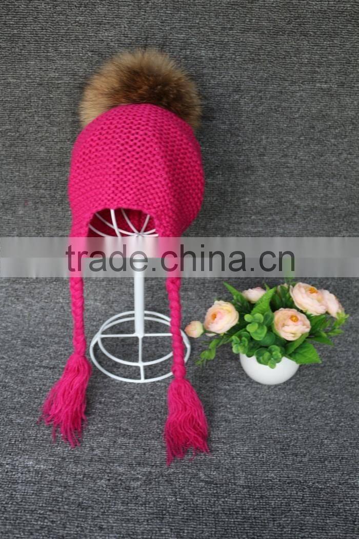 Custom Cute Pure Colour Baby Unisex Knitted Hat Fur Ball Baby Crochect Hat