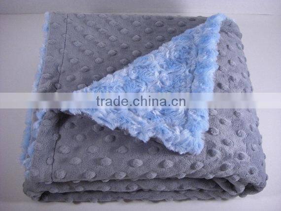 Personalized With Light Blue Swirl With Dark Grey Minky Baby Blanket In Handmade