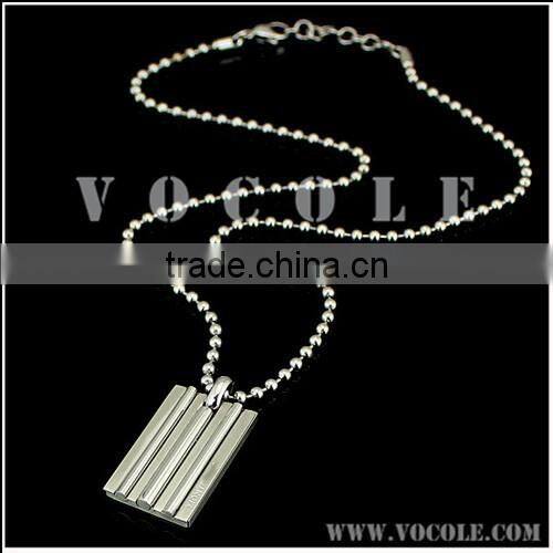 Silver ball chains stainless steel square pendant long necklace