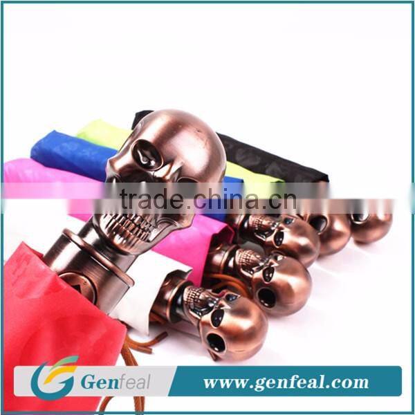 special shape metal skull handle folding umbrella with auto open function