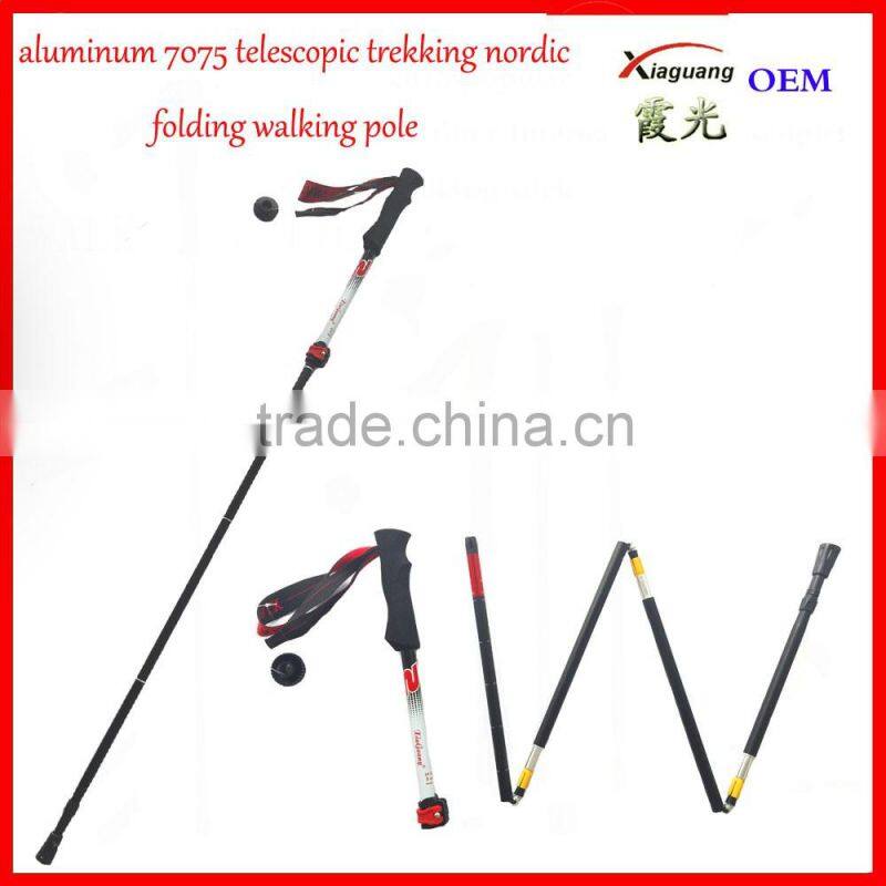 5 sections alumium7075 telescopic adjustable hiking trekking pole nordic folding walking stick