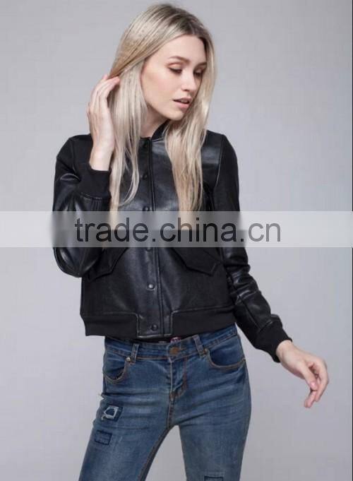 2015 High Quality Factory Sale Short Ladies Coat Custom Casual Winter Warm Sexy Leather Coat