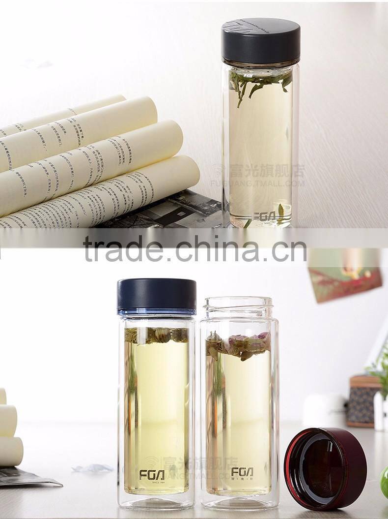 2016 Popular Low Price Eco-Friendly Double Wall Portable Custom-Made Insulated White Small Water Glass Bottle