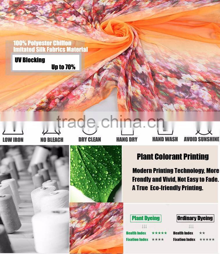 Fashion Active Dying Floral Pattern Scarf 100% Polyester Silk Scarves for Women