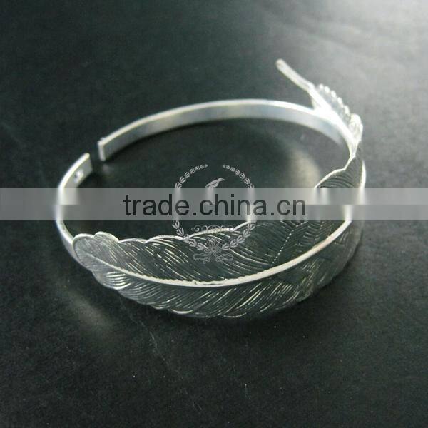 65mm diameter silver plated brass feather bangle DIY bracelet jewelry supplies findings 1900104