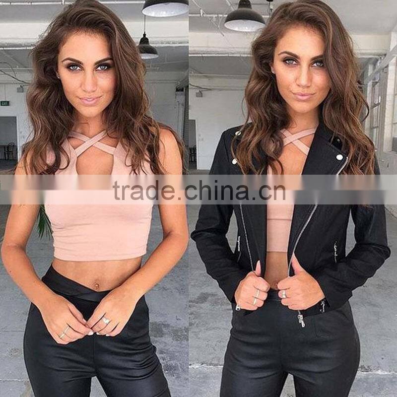 Bonvatt Sleeveless cross-three-color v-neck women's T-shirt