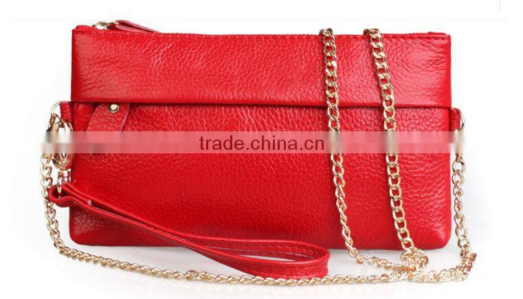 Wholesale Multifunction Women Ladies Genuine Leather Clutch Handbag Small Shoulder Bag Wallet Pouches Purse With Long Chain