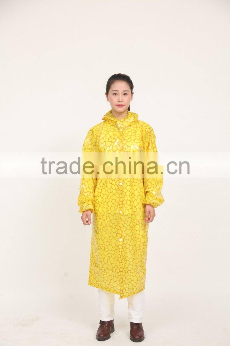 Yellow ladies or women Hooded Long Waterproof pvc Rainsuit