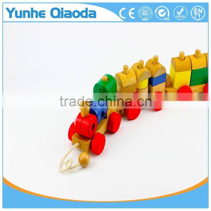 Wood Puzzle Train Toys Geometric Building Blocks Education Gift