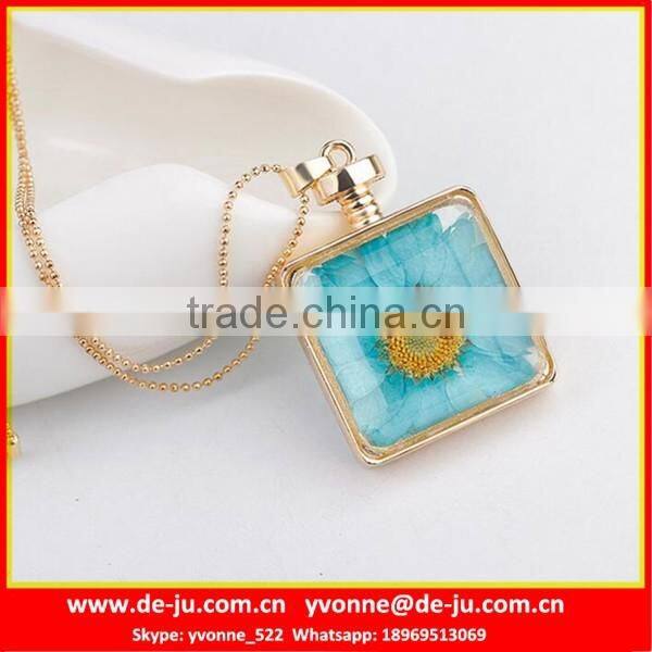 Orange Flowers Glass Pendant Necklace