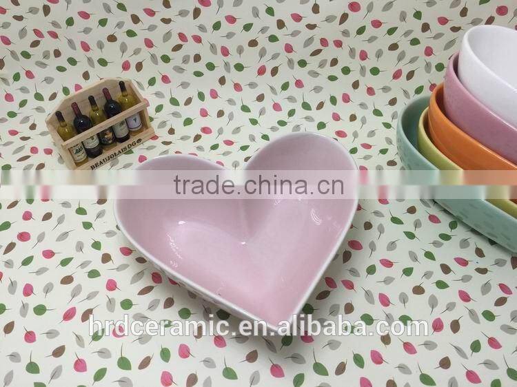 Stocked heart shape sala bowl,ceramic soup bowl for microwave oven