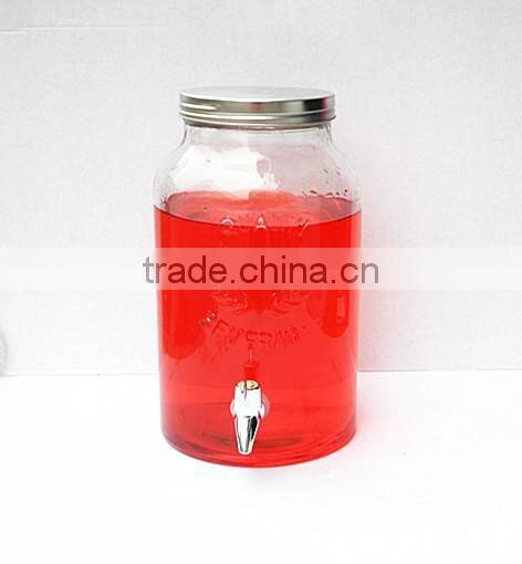 unique European style 5 L round caving glass vintage wine bottle with copper faucet