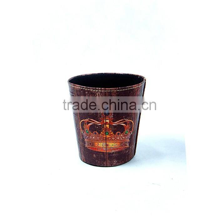 Newest Elegant Crown Print Waste Bin Faux Leather Trash Can