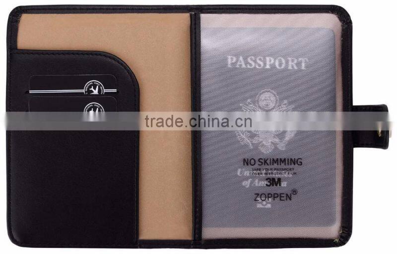Black Hot Selling Genuine Leather Rfid Travel Passport Holder
