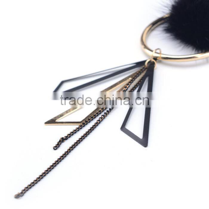 mink fur ball hoop triangle pendant necklace hot selling geometric necklace